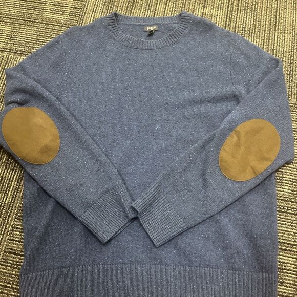 J CREW Men's Lambswool Crewneck Sweater Leather Faux Elbow Patches Size Large - Picture 3 of 8